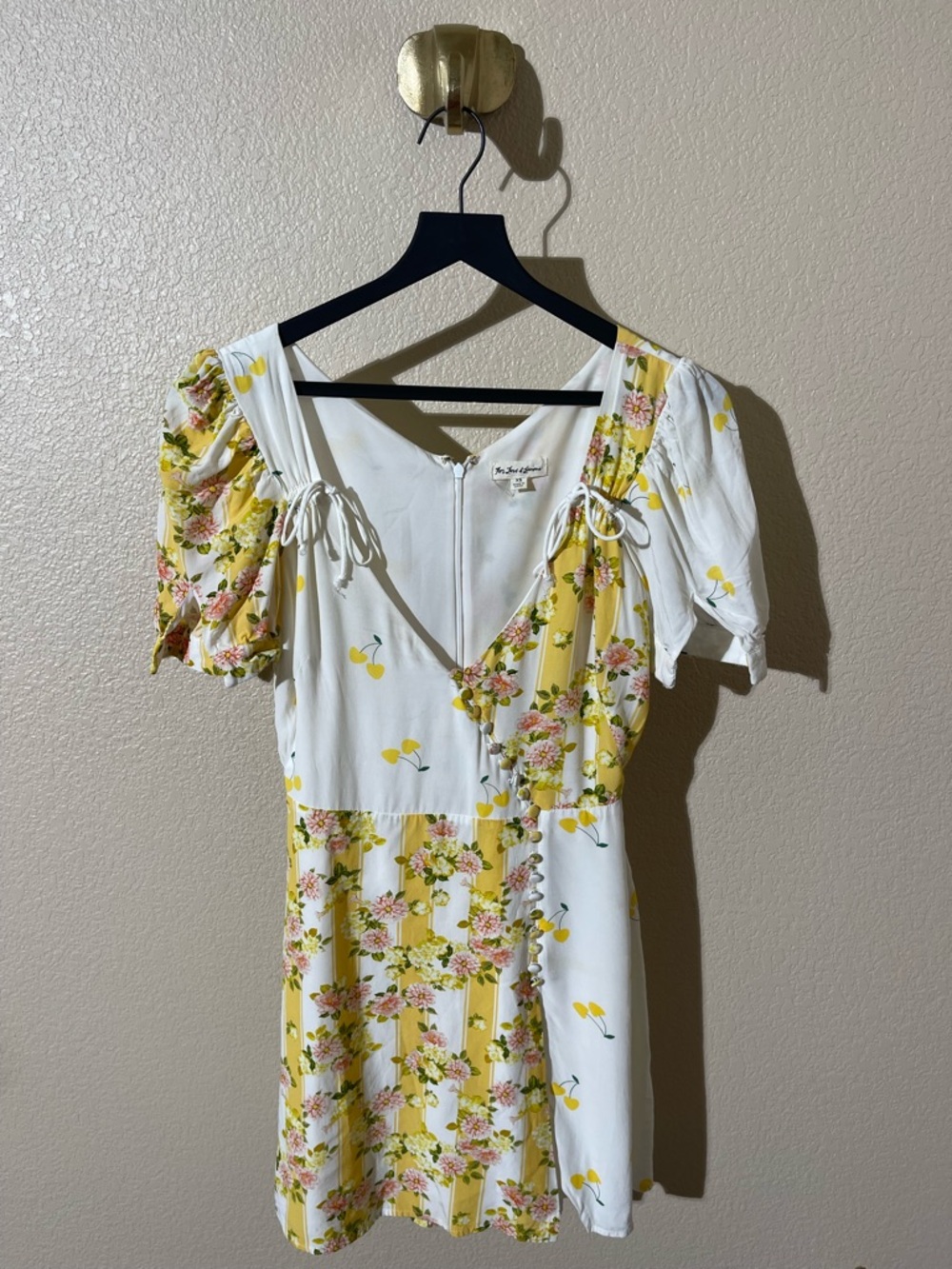 For Love & Lemons White and Yellow Floral Puff-Sleeve Mini Dress - Picture 2 of 7